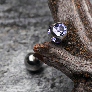 Detail View 1 of Aurora Gem Ball Steel Barbell Tongue Ring-Tanzanite